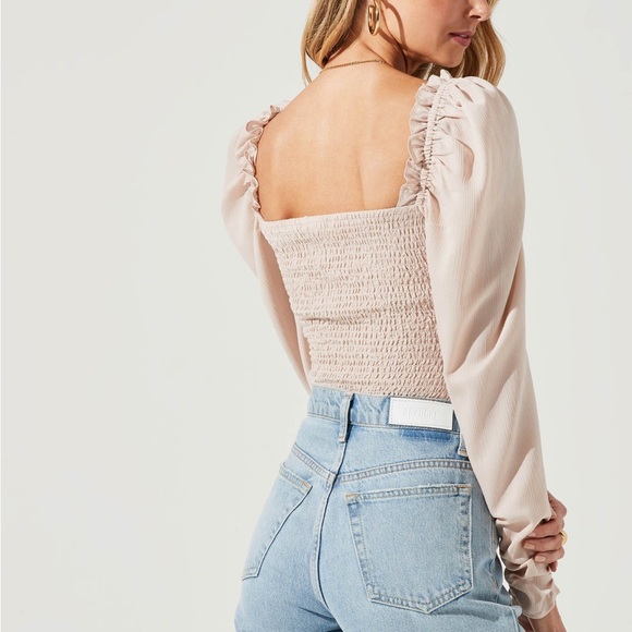 ASTR The Label Puff Sleeve Square Neck Top Sz M Blush Smocked Coquette Romantic - Picture 2 of 16